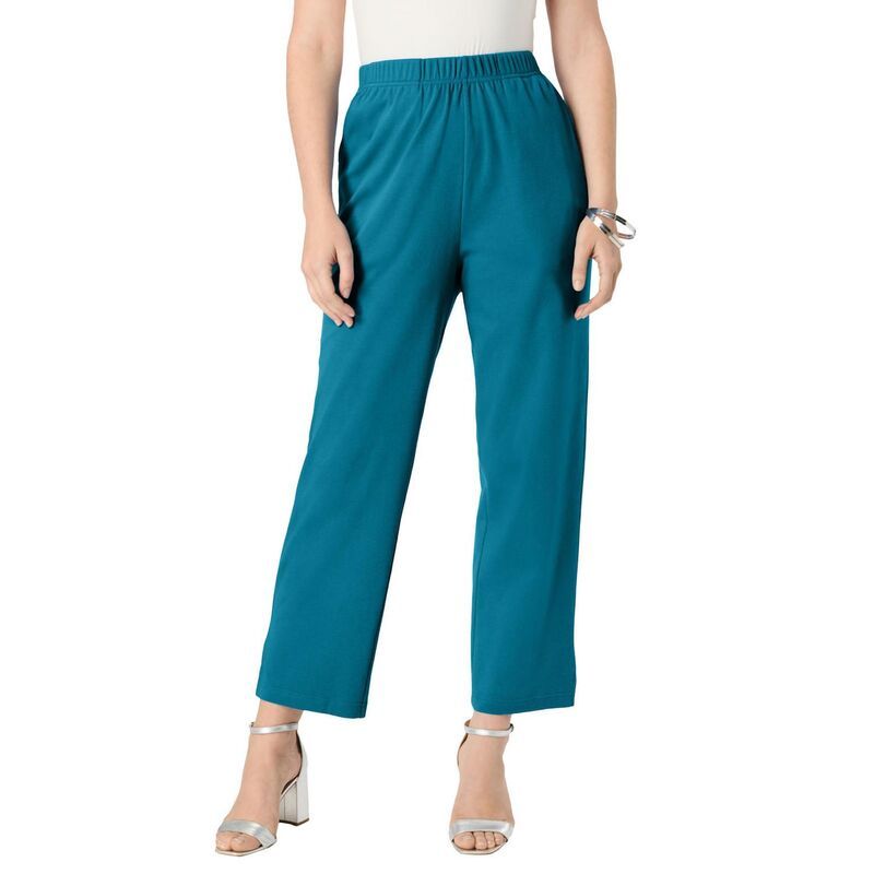 ロアマンズ レディース ボトムス カジュアルパンツ プラスサイズ キャップ ニット Roamans Womens Plusize Soft Knit StraightLeg Capri Pant Deep Teal ティール