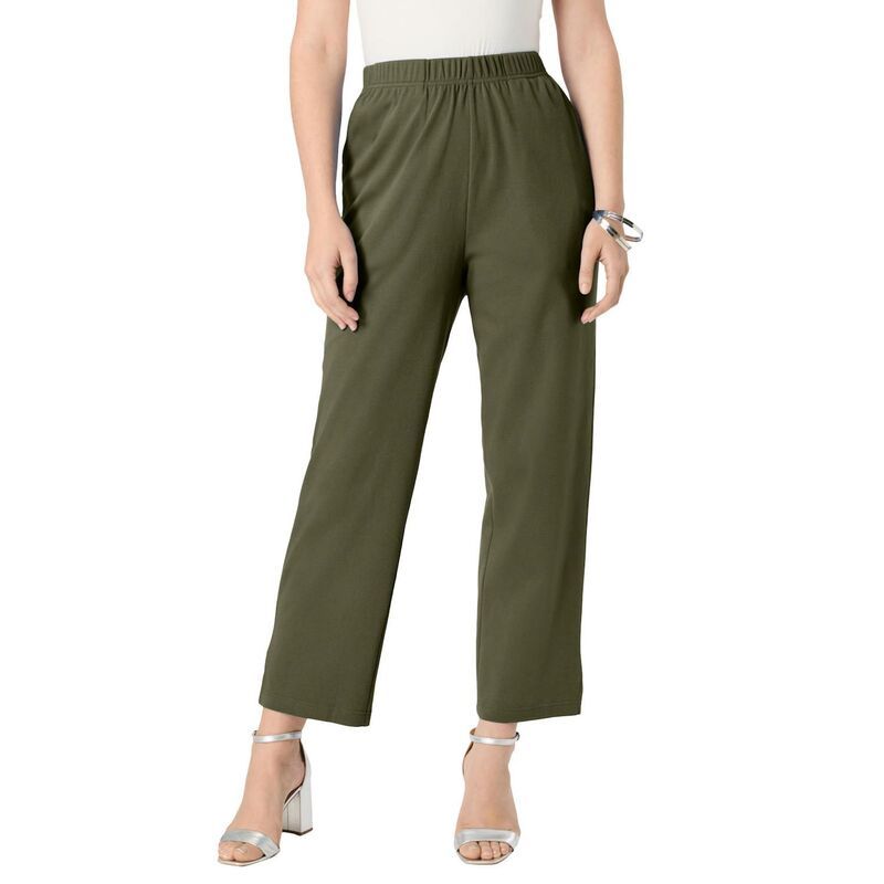 ロアマンズ レディース ボトムス カジュアルパンツ プラスサイズ キャップ ニット Roamans Womens Plusize Soft Knit StraightLeg Capri Pant Dark Olive Green グリーン