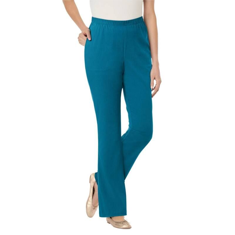 ウーマン ウィズイン レディース ボトムス デニムパンツ ブーツカット プラスサイズ ブーツ ジーンズ Woman Within Plusize Fineline Stretch Denim PullOn Bootcut Jeans Deep Teal ティー