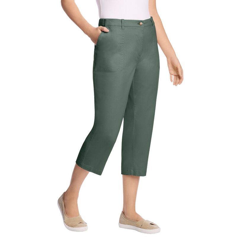 ウーマン ウィズイン レディース ボトムス カジュアルパンツ プラスサイズ キャップ Woman Within Plusize Adjustable Waist Chino Capri Pine