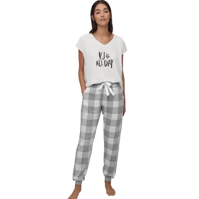 Ellos レディース アンダーウェア ナイトウェア プラスサイズ パンツ ellos Plusize Plaid Flannel Sleepants Grey White Plaid ホワイト