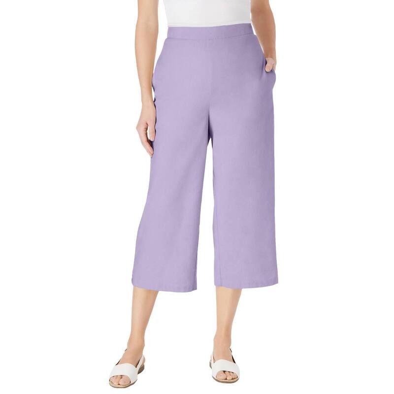 ウーマン ウィズイン レディース ボトムス カジュアルパンツ プラスサイズ キャップ リネン Woman Within Plusize Linen Capri Pale Lilac ライラック