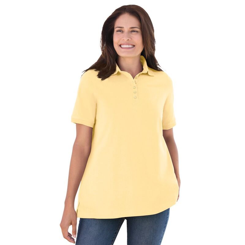 ウーマン ウィズイン レディース トップス Tシャツ ポロシャツ プラスサイズ 半袖 Woman Within Plusize Perfect ShortSleeve Polo Shirt Banana