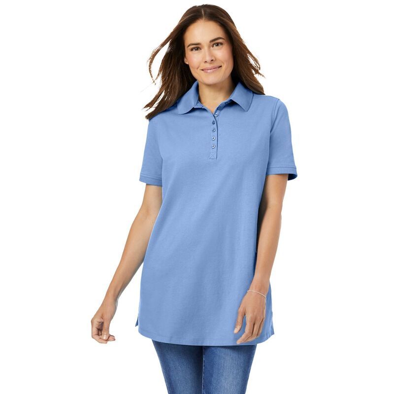 ウーマン ウィズイン レディース トップス Tシャツ ポロシャツ プラスサイズ 半袖 Woman Within Plusize Perfect ShortSleeve Polo Shirt French Blue ブルー