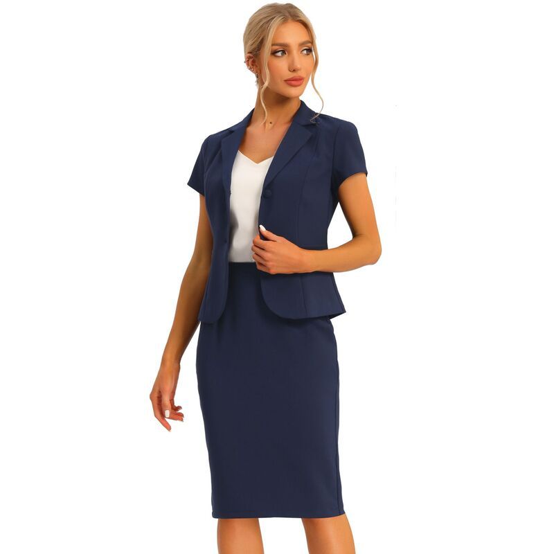 アレグラ ケー レディース トップス ワンピースカート ブレザー ジャケット ALLEGRA K Womens Business 2 Piece Suit Set Short Sleeve Blazer Jacket Pencil Skirt Dark Blu