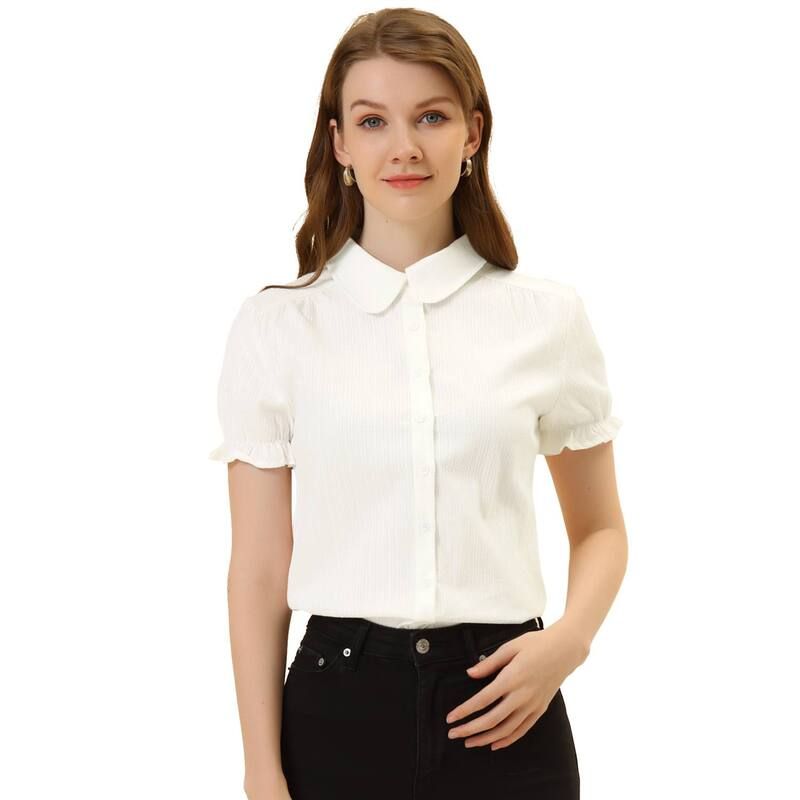 アレグラ ケー レディース トップス シャツ コットン ダウン ブラウス ALLEGRA K Womens Cotton Frilled Top Turndown Collar Solid Blouse White ホワイト 8,380円