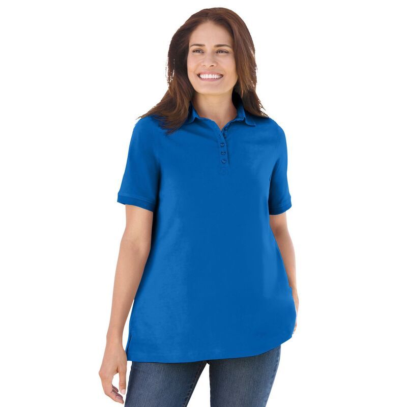 ウーマン ウィズイン レディース トップス Tシャツ ポロシャツ プラスサイズ 半袖 Woman Within Plusize Perfect ShortSleeve Polo Shirt Bright Cobalt コバルト