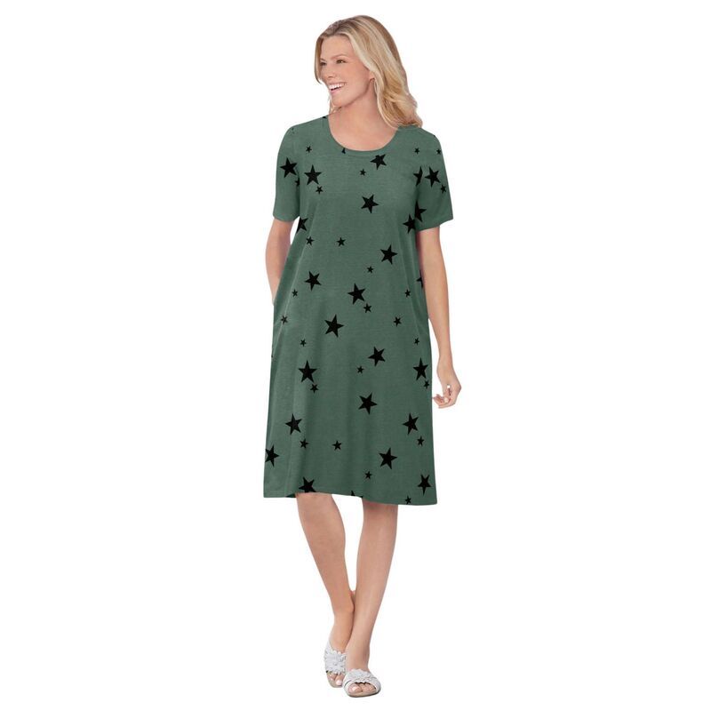 ウーマン ウィズイン レディース トップス ワンピース クルーネック プラスサイズ Tシャツ 半袖 Woman Within Plusize Perfect ShortSleeve Crewneck Tee Dress Pine Stars