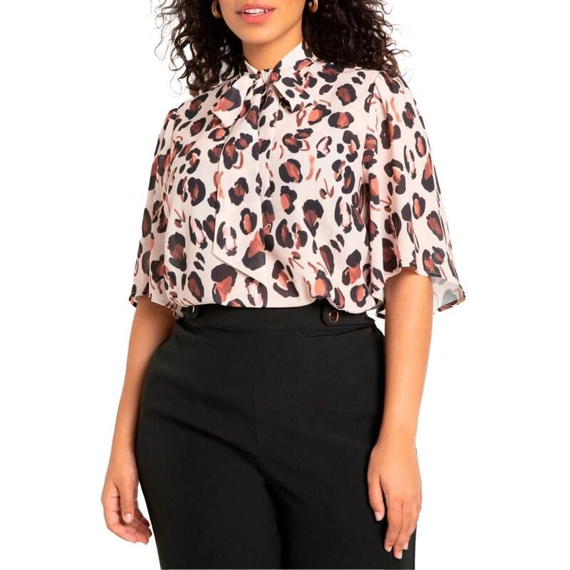 エロクイ レディース トップス シャツ プラスサイズ ブラウス Eloquii Womens Plusize Bow Blouse With Flutter Sleeve Panther