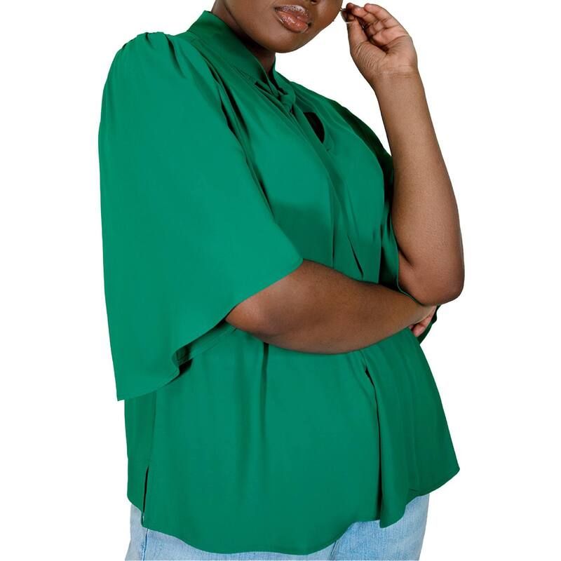 エロクイ レディース トップス シャツ プラスサイズ ブラウス Eloquii Womens Plusize Bow Blouse With Flutter Sleeve Jade Green グリーン