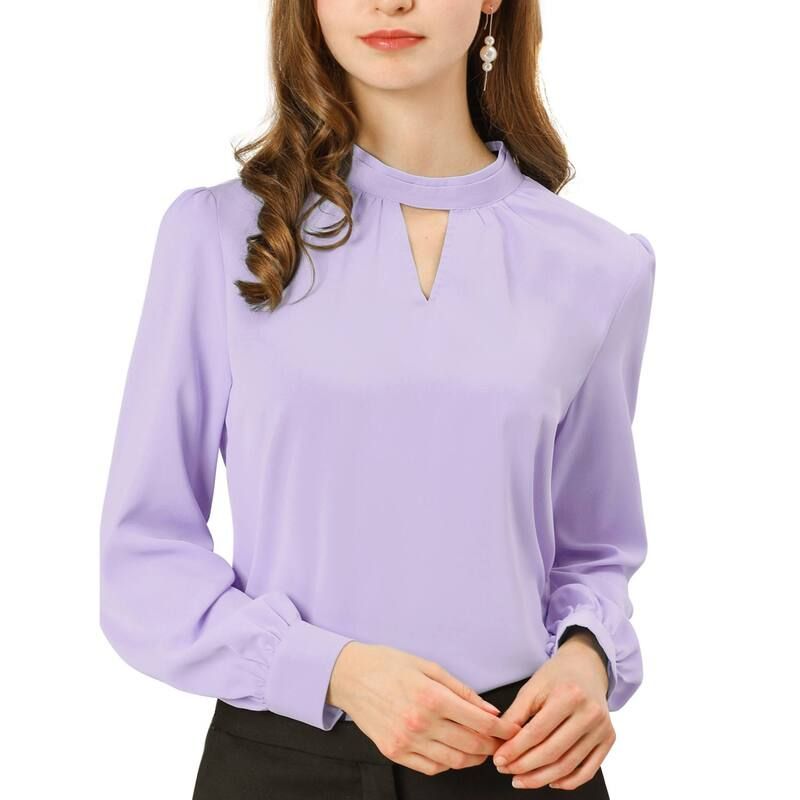 アレグラ ケー レディース トップス シャツ プリーツ ブラウス ALLEGRA K Womens Keyhole Stand Collar Pleated Back Button Blouse Tops Light Purple パープル