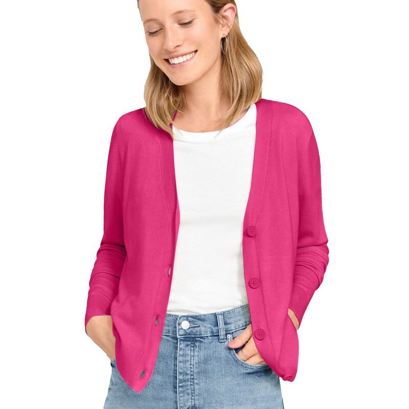Ellos レディース アウター ニット・セーター プラスサイズ カーディガン ellos Plusize Boxy Cardigan Raspberry Sorbet
