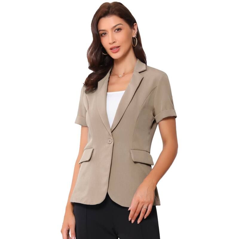 アレグラ ケー レディース アウター ジャケット・ブルゾン ブレザー ALLEGRA K Womenshort Sleeve Blazer 1 Button Office Suit Jacket Darkhaki カーキ