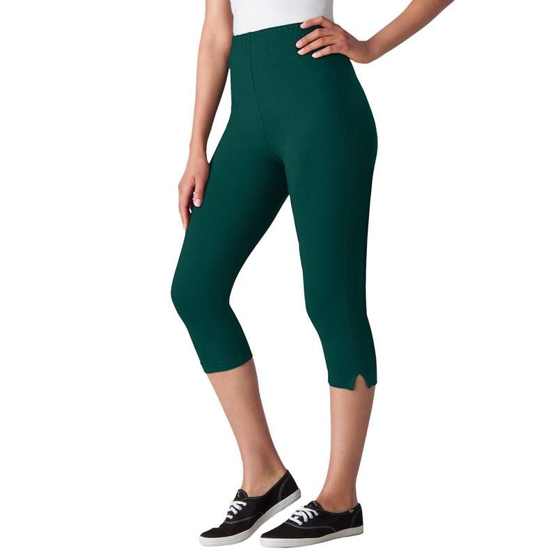 ウーマン ウィズイン レディース ボトムス カジュアルパンツ プラスサイズ プチ コットン キャップ レギンス ニット Woman Within Plusize Petite StretchCotton Knit PullOn Capri Leggings E