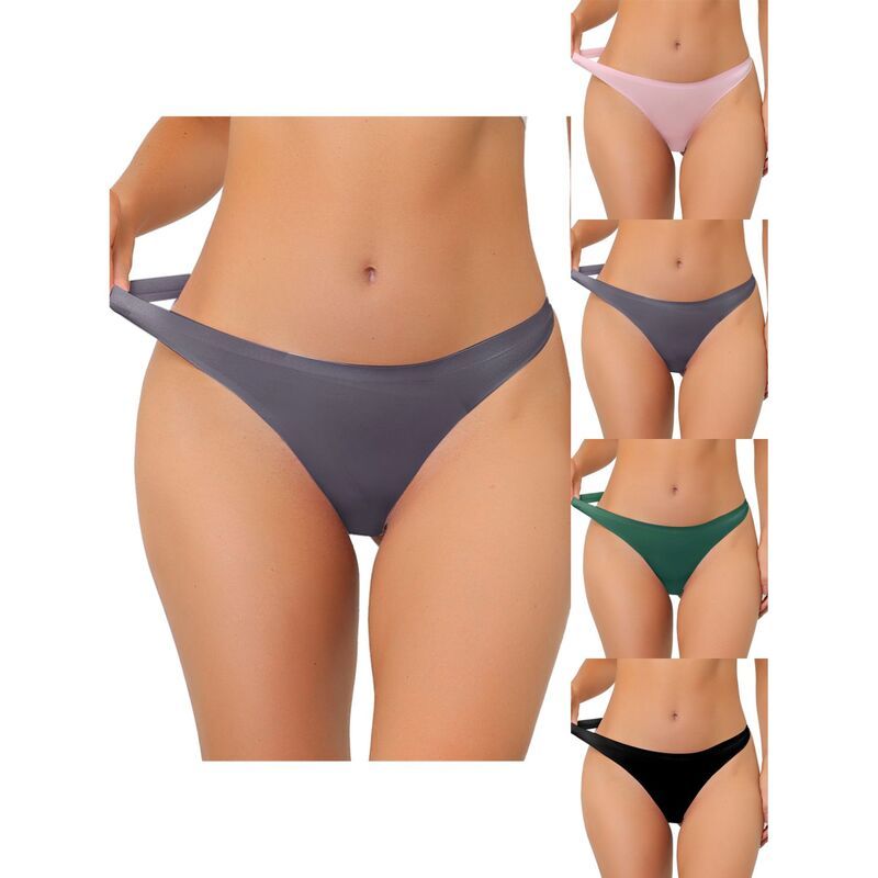 アレグラ ケー レディース アンダーウェア パンツ サテン ALLEGRA K 5 Packs Womens Unlined Underwear Satinvisible Bikini Comfortable Noshow Thongs Gray Green