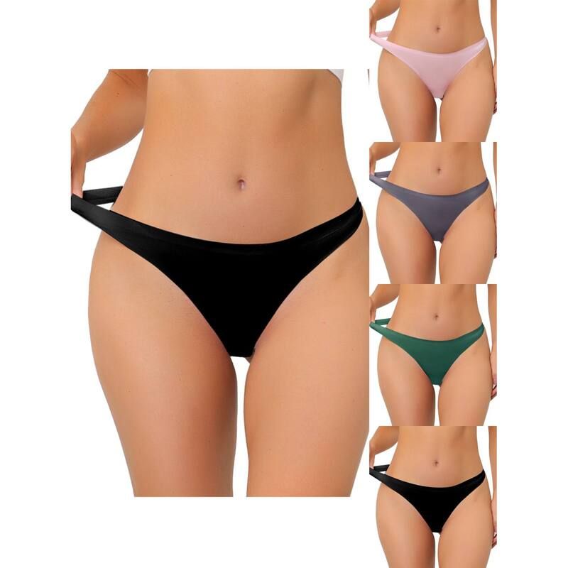 アレグラ ケー レディース アンダーウェア パンツ サテン ALLEGRA K 5 Packs Womens Unlined Underwear Satinvisible Bikini Comfortable Noshow Thongs Black Green