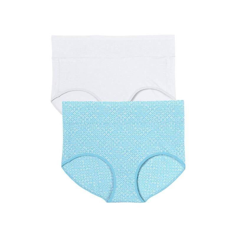 コンフォート チョイス レディース アンダーウェア パンツ プラスサイズ コットン Comfort Choice Plusize Cotton Spandex Comfort Waist Brief 2Pack Blue Mosaic Pack ブルー
