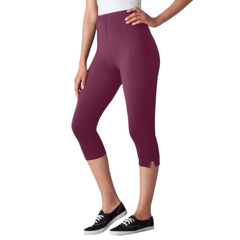ウーマン ウィズイン レディース ボトムス カジュアルパンツ プラスサイズ プチ コットン キャップ レギンス ニット Woman Within Plusize Petite StretchCotton Knit PullOn Capri Leggings D