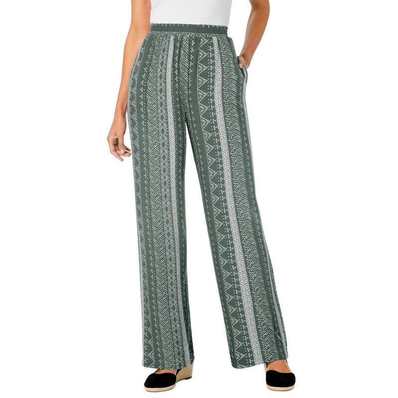 ウーマン ウィズイン レディース ボトムス カジュアルパンツ プラスサイズ プチ Woman Within Plusize Petite PullOn Elastic Waist Soft Pants Pine Batik Stripe ストライプ