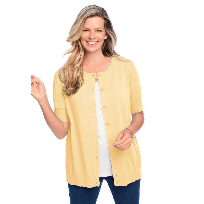 ウーマン ウィズイン レディース アウター ニット・セーター プラスサイズ カーディガン Woman Within Plusize Perfect ElbowLength Sleeve Cardigan Sweater Banana