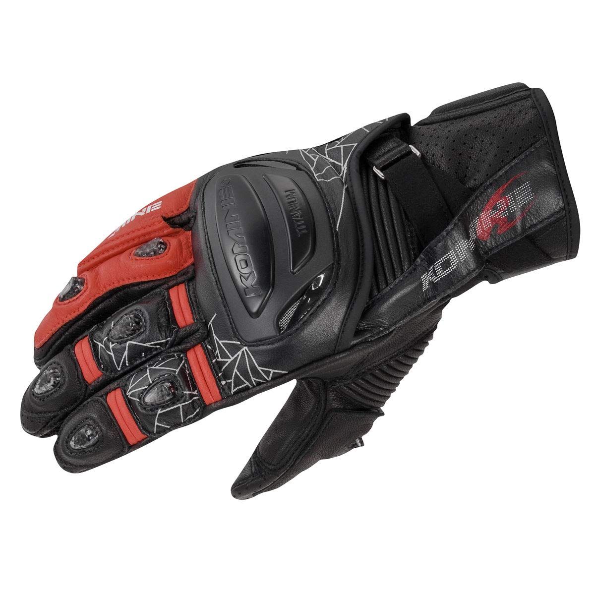 新品 [コミネ] バイク用 グローブ チタニウムスポーツグローブ ブラック/レッド XL GK-236 12970 春夏秋向け 本革 カーボン ストレッチ素材 チタン