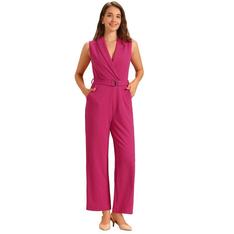 アレグラ ケー レディース トップス ワンピース ロンパース ノースリーブ クロップド ジャンプスーツ ALLEGRA K Womensleevelesshawl Collar Office Belted Cropped Jumpsuit Romper Hot