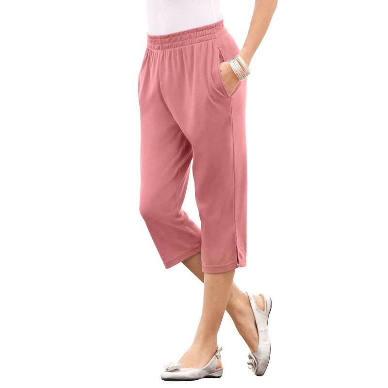 ロアマンズ レディース ボトムス カジュアルパンツ プラスサイズ キャップ ニット Roamans Womens Plusize Soft Knit PullOn Capri Pant Desert Rose