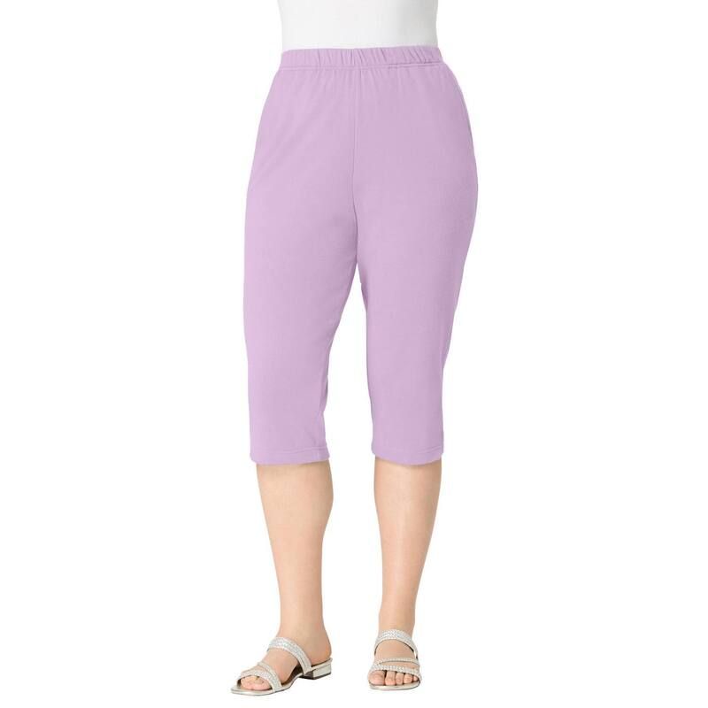 ロアマンズ レディース ボトムス カジュアルパンツ プラスサイズ キャップ ニット Roamans Womens Plusize Soft Knit PullOn Capri Pant Pale Lavender ラベンダー
