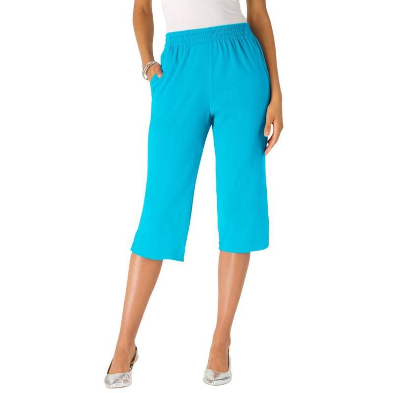 ロアマンズ レディース ボトムス カジュアルパンツ プラスサイズ キャップ ニット Roamans Womens Plusize Soft Knit PullOn Capri Pant Ocean