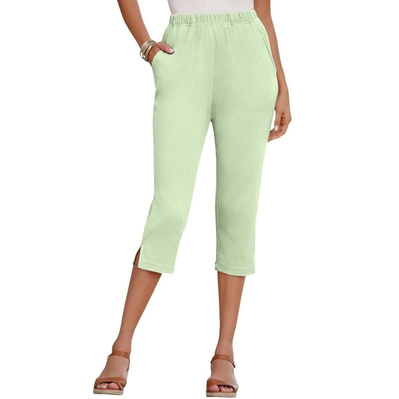 ロアマンズ レディース ボトムス カジュアルパンツ プラスサイズ キャップ ニット Roamans Womens Plusize Soft Knit PullOn Capri Pant Green Mint グリーン