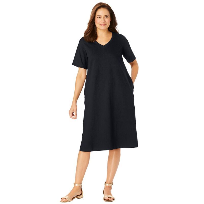 ウーマン ウィズイン レディース トップス ワンピース Vネック プラスサイズ Tシャツ 半袖 Woman Within Plusize Perfect ShortSleeve VNeck Tee Dress Black ブラック
