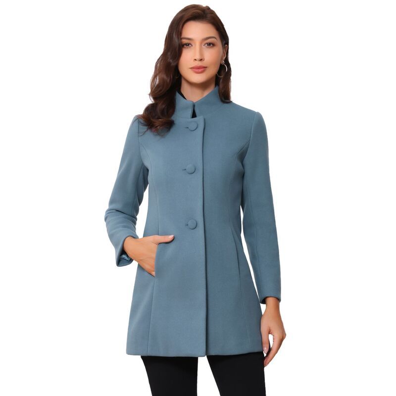 アレグラ ケー レディース アウター ジャケット・ブルゾン コート ALLEGRA K Womens Winter Stand Collar Long Sleeve Single Breasted Long Overcoat Grey Blue グレー