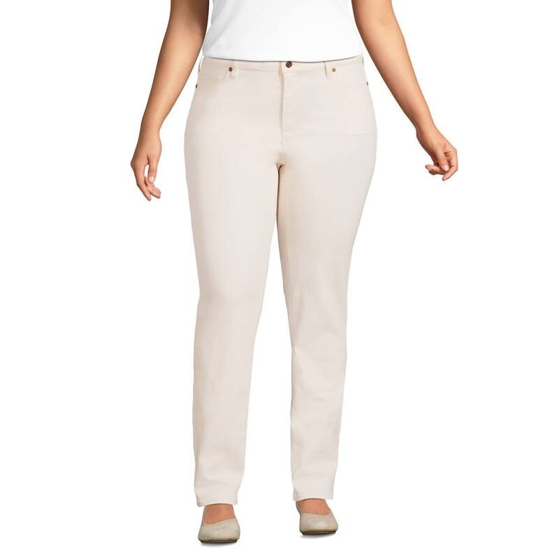 ランズエンド レディース ボトムス デニムパンツ ストレート プラスサイズ ジーンズ Plusize Lands End Recycled MidRise Straight Leg Jeans Natural