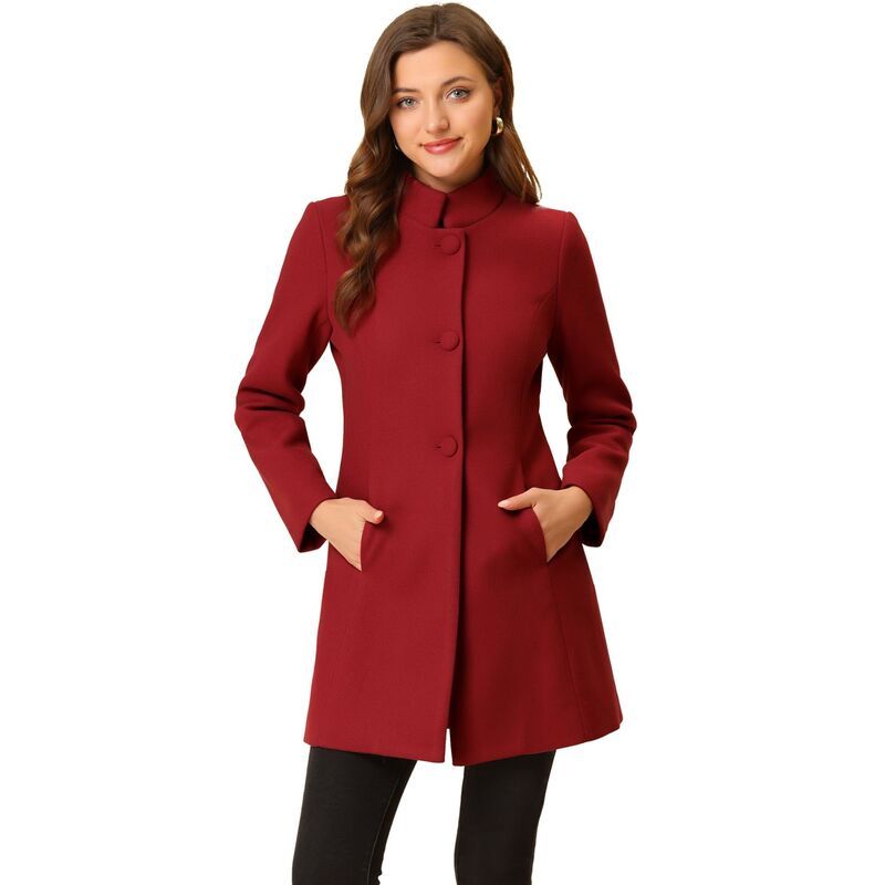 アレグラ ケー レディース アウター ジャケット・ブルゾン コート ALLEGRA K Womens Winter Stand Collar Long Sleeve Single Breasted Long Overcoat Red レッド