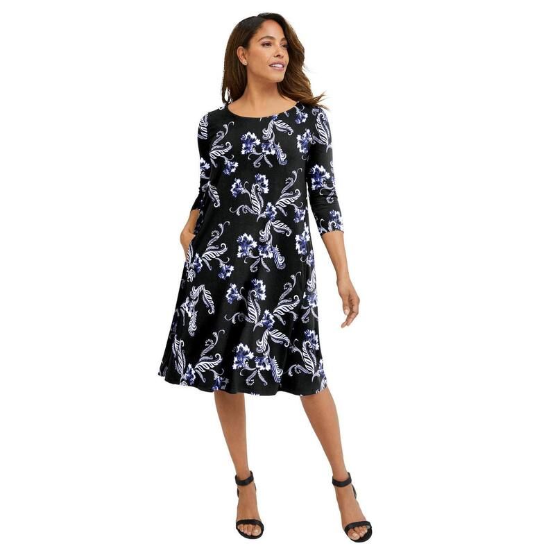 ジェシカロンドン レディース トップス ワンピース プラスサイズ Tシャツ ニット Jessica London Womens Plusize Stretch Knithreequarter Sleeve Tshirt Dress Blue Batik Scr 12,565円