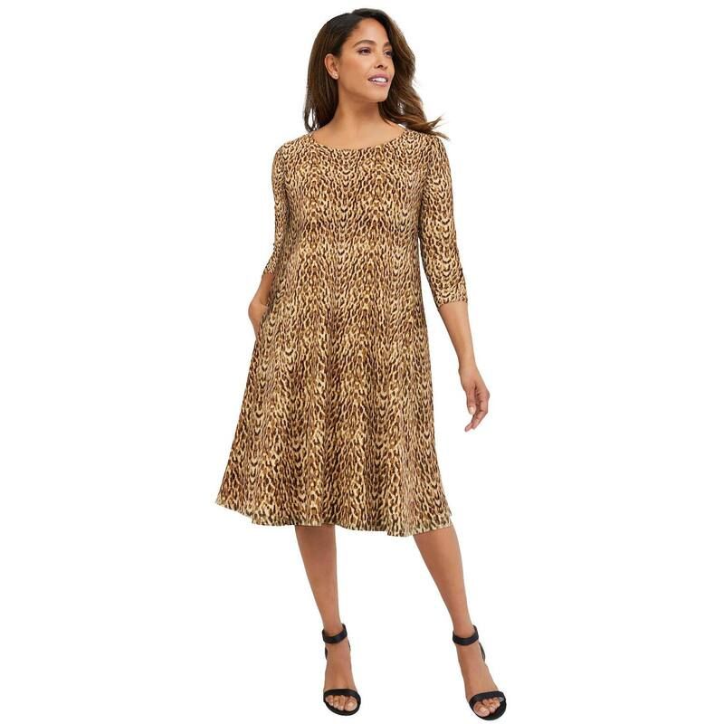 ジェシカロンドン レディース トップス ワンピース プラスサイズ Tシャツ ニット Jessica London Womens Plusize Stretch Knithreequarter Sleeve Tshirt Dress Neutral Animal