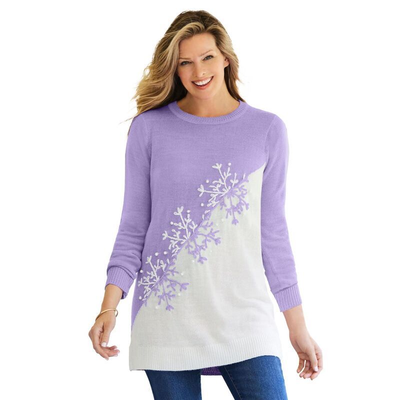 ウーマン ウィズイン レディース アウター ニット・セーター プラスサイズ Woman Within Plusize Holiday Snowflake Jacquard Sweater Soft Irisnowflake