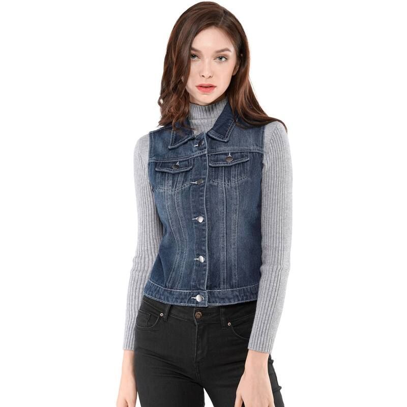 アレグラ ケー レディース アウター ジャケット・ブルゾン ベスト デニム ALLEGRA K Womens Washed Chest Flapocketsingle Breastedenim Vest Jacket Blue ブルー