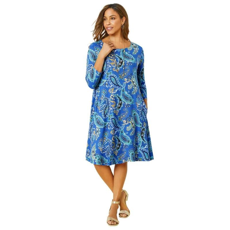 ジェシカロンドン レディース トップス ワンピース プラスサイズ Tシャツ ニット Jessica London Womens Plusize Stretch Knithreequarter Sleeve Tshirt Dress Dark Sapphire