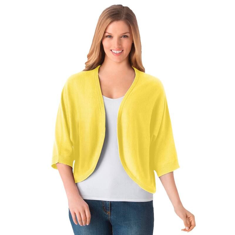 ウーマン ウィズイン レディース アウター ニット・セーター プラスサイズ カーディガン Woman Within Plusize Rib Trim Cardigan Shrug Sweater Primrose Yellow イエロー