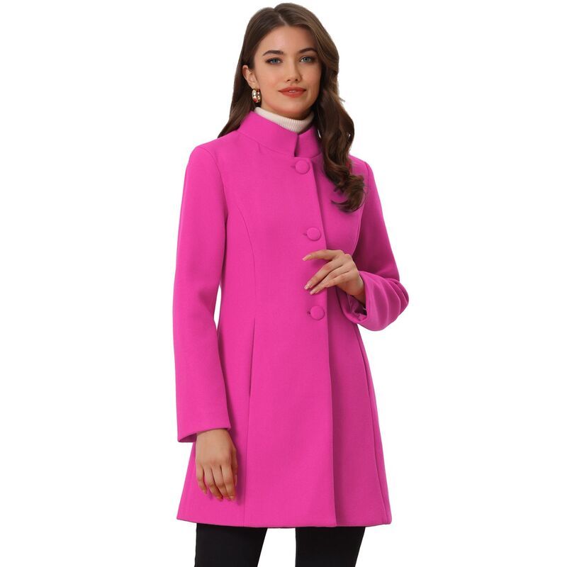 アレグラ ケー レディース アウター ジャケット・ブルゾン コート ALLEGRA K Womens Winter Stand Collar Long Sleeve Single Breasted Long Overcoat Hot Pink ピンク