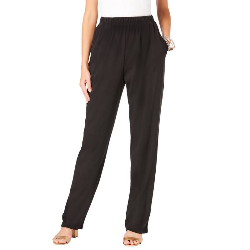 ロアマンズ レディース ボトムス カジュアルパンツ ストレート プラスサイズ ニット Roamans Womens Plusize Straight Leg Soft Knit Pull On Pant Black ブラック