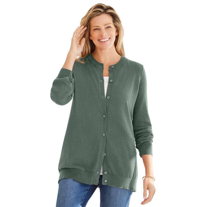 ウーマン ウィズイン レディース アウター ニット・セーター プラスサイズ カーディガン 長袖 Woman Within Plusize Perfect LongSleeve Cardigan Sweater Pine