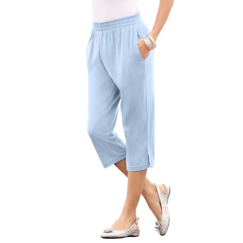 ロアマンズ レディース ボトムス カジュアルパンツ プラスサイズ キャップ ニット Roamans Womens Plusize Soft Knit PullOn Capri Pant Pale Blue ブルー