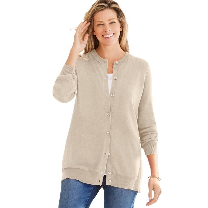ウーマン ウィズイン レディース アウター ニット・セーター プラスサイズ カーディガン 長袖 Woman Within Plusize Perfect LongSleeve Cardigan Sweater Natural Khaki カーキ