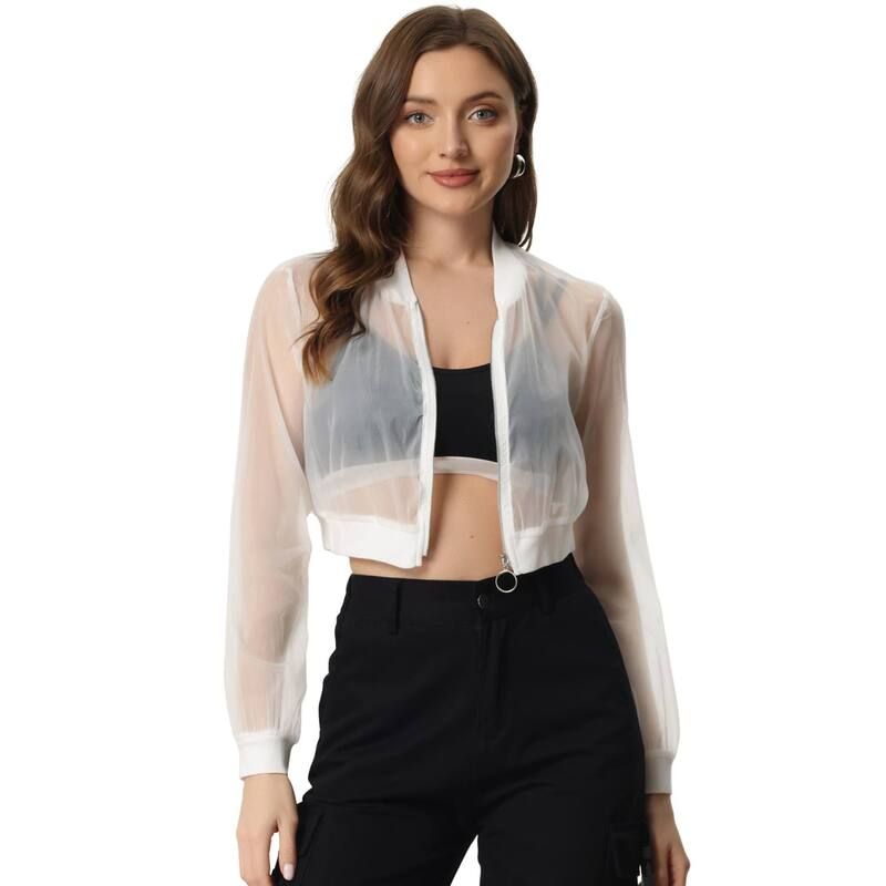 アレグラ ケー レディース アウター ジャケット・ブルゾン ALLEGRA K Crop Bomber Jacket For Womens Casualightweight Zip Up Jackets White ホワイト