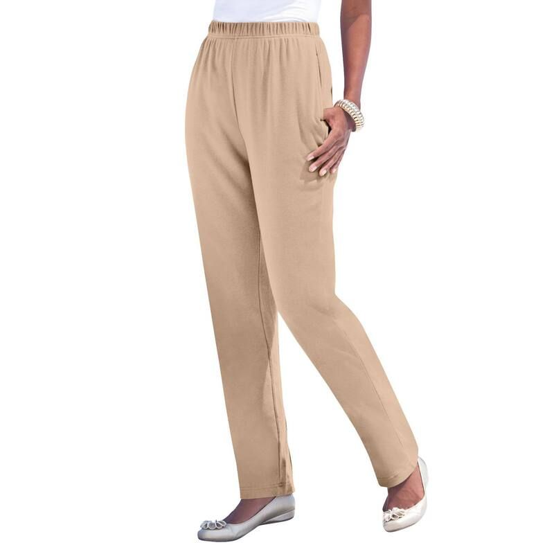 ロアマンズ レディース ボトムス カジュアルパンツ ストレート プラスサイズ ニット Roamans Womens Plusize Straight Leg Soft Knit Pull On Pant New Khaki カーキ