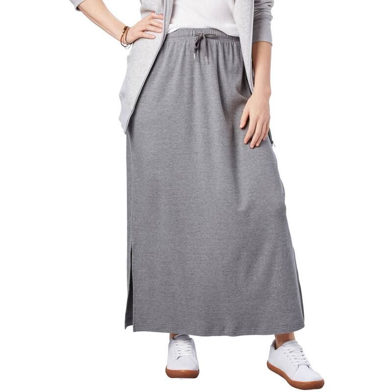 ウーマン ウィズイン レディース ボトムスカート プラスサイズ プチ ニット Woman Within Plusize Petite Sport Knit SideSlit Skirt Medium Heather Grey グレー