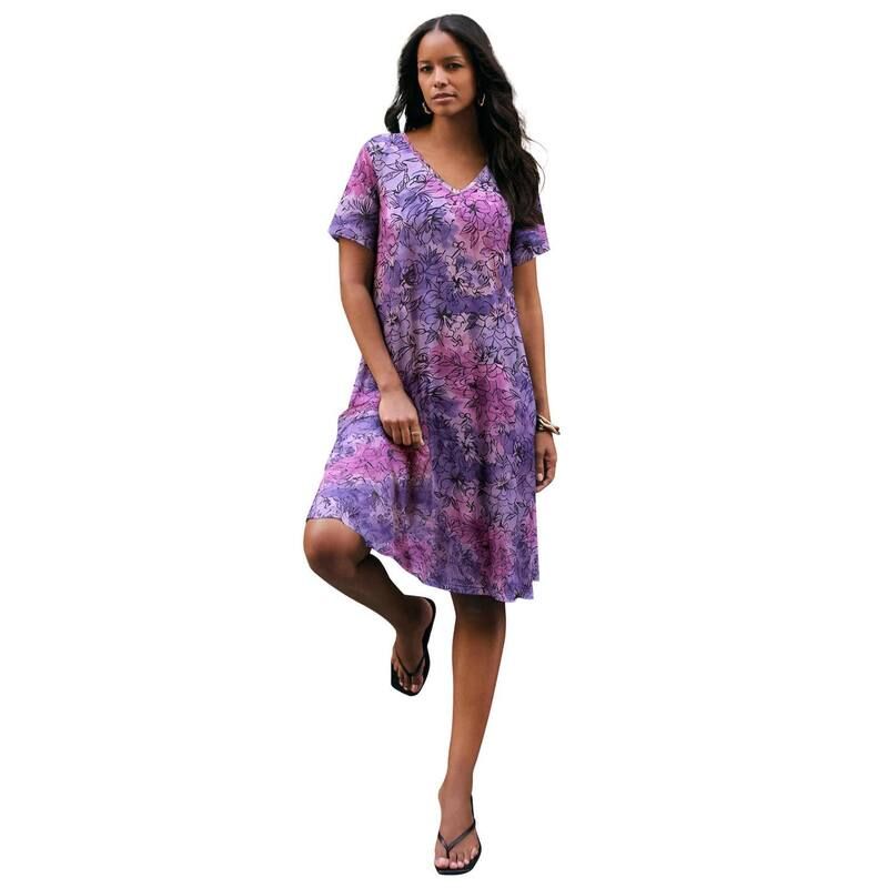 ロアマンズ レディース トップス ワンピース プラスサイズ Roamans Womens Plusize Short Sleeve Swing Dress Lavender Tie Dye ラベンダー