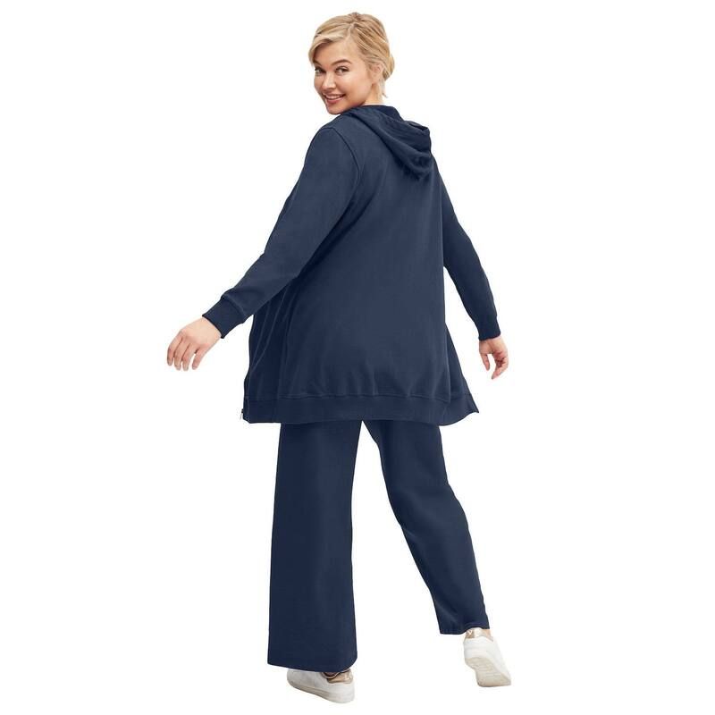 Ellos レディース ボトムス カジュアルパンツ ワイドレッグ プラスサイズ パイル ellos Plusize Wide Leg French Terry Sweatpant Navy ネイビー